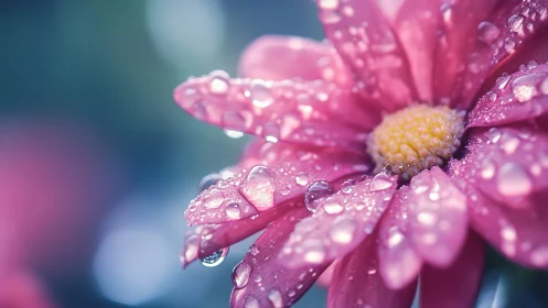Pink Flower Petals Glisten With Fresh Raindrops