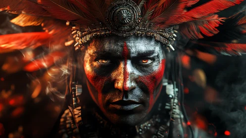 Digital painting portrait with tribal headdress and war paint.