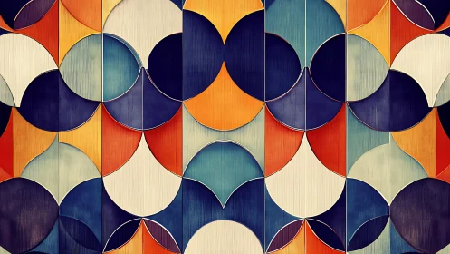 Geometric arcs form layered retro abstract color rhythm.