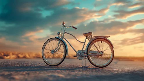 Vintage Bicycle Positioned on Desert Landscape at Sunset