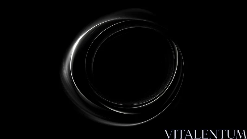 Glowing circular light trails on black abstract background.