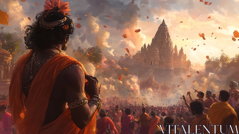 Sunlit temple festival alive with color, music, and devotion.