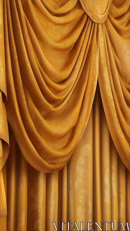 Golden stage drapes fall in soft, luxurious cascading folds