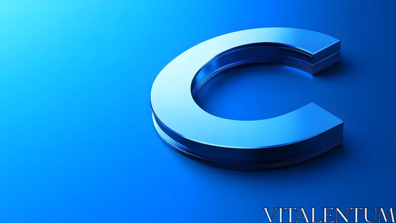 3D Metallic Blue Letter C on Gradient Background, Modern Style.