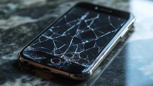 Shattered smartphone screen sharing a relatable everyday mishap.