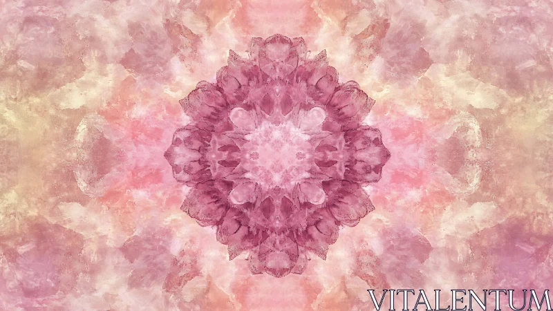 Rose quartz mandala blooms in a velvet sunrise haze.