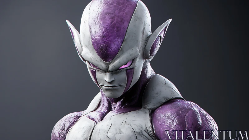 Purple and white alien warrior rendered in detailed 3D portrait.