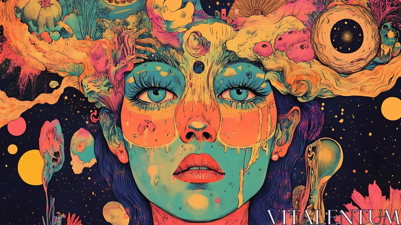 Psychedelic cosmic portrait merges mind, color and nebulae