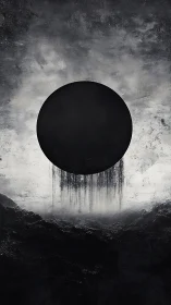 Central black circle intersects textured monochrome field