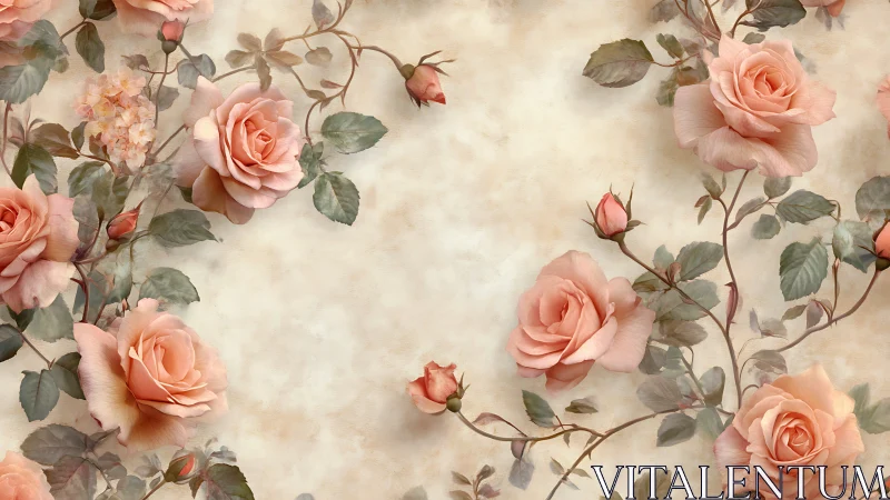 Soft Pink Roses Dance Among Vintage Garden Dreams.