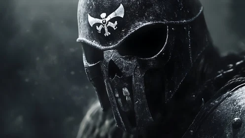Grim skull-knight watches the storm in cracked iron silence