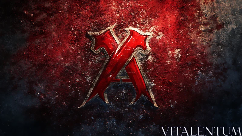 Metallic red emblem glows against dark textured wall