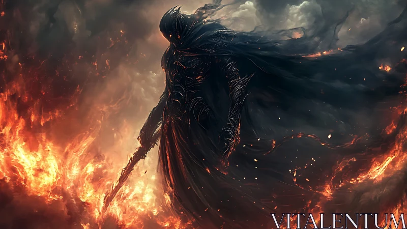 Digital painting of a shadowed fire wraith in infernal tempest.