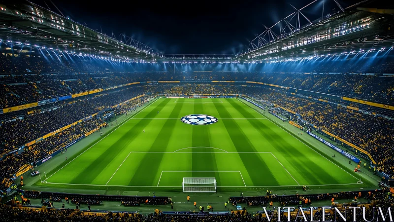 Floodlit football stadium hosts packed night league match