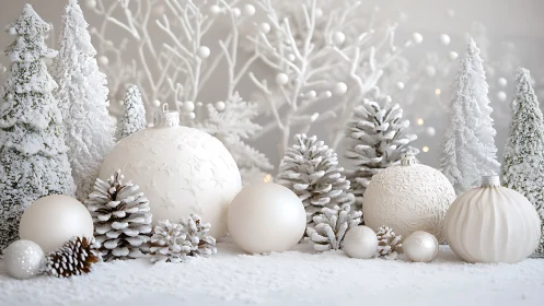 Snowdrift baubles convene in a whispering winter forest.