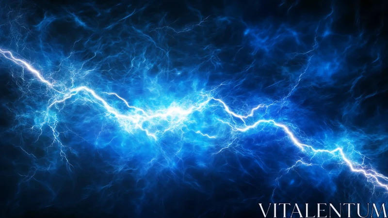 Electric blue lightning river glowing across dark sky.