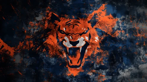 Roaring ember tiger splashed across storm dark canvas.