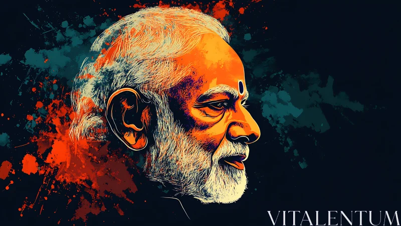 Vivid elder portrait ignites against splashed cosmic dusk.