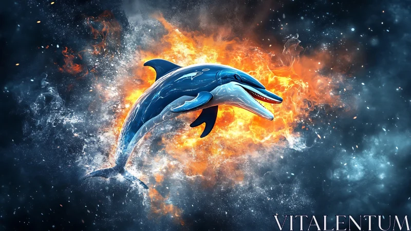 Dolphin of Fire and Foam Leaping Through Cosmic Surf.