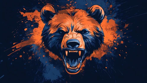 Roaring Ember Bear Explodes Through Midnight Paintstorm.