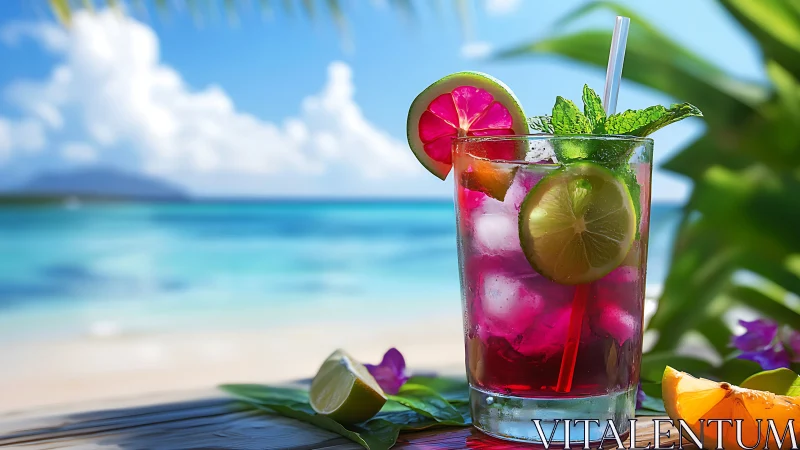Tropical Cocktail with Fresh Citrus and Mint Garnish.