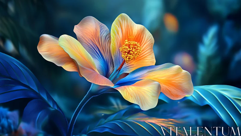 Bioluminescent flower glows softly in a dreamlike night garden