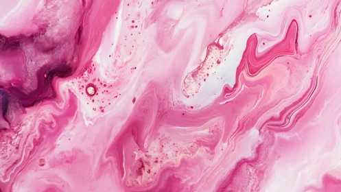 Pink liquid marbling forms swirling abstract fluid surface