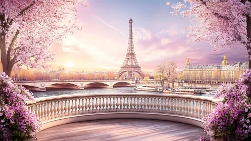 Soft spring sunrise embraces a romantic Paris riverside view