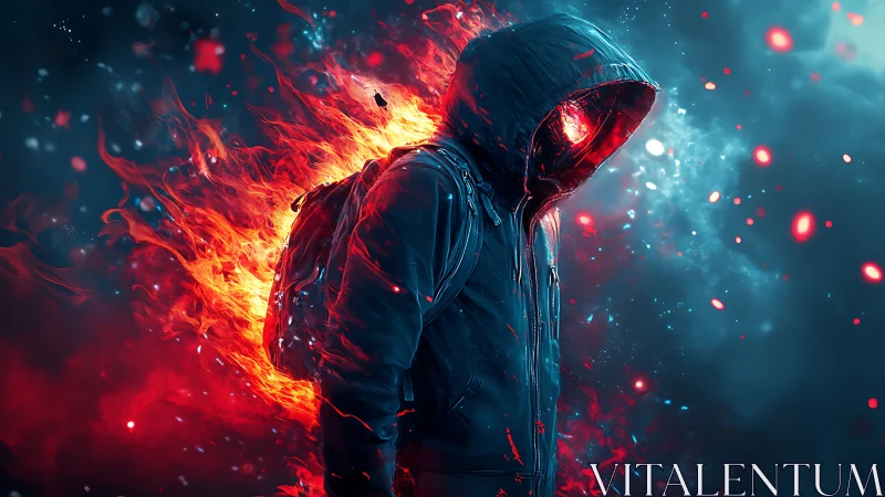 Hooded ember wanderer ignites a storm of cyber flame.