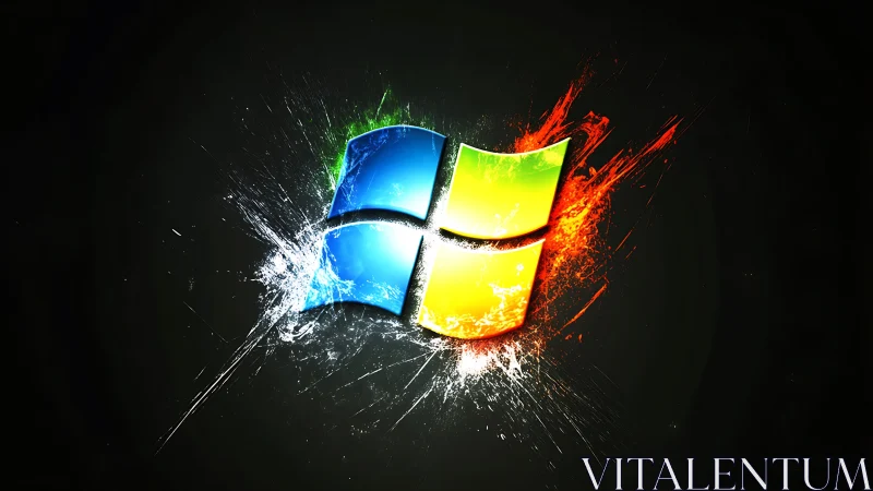Color-splashed window logo bursting from the dark.