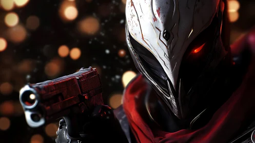 Gunmetal phantom assassin with burning cybernetic gaze.