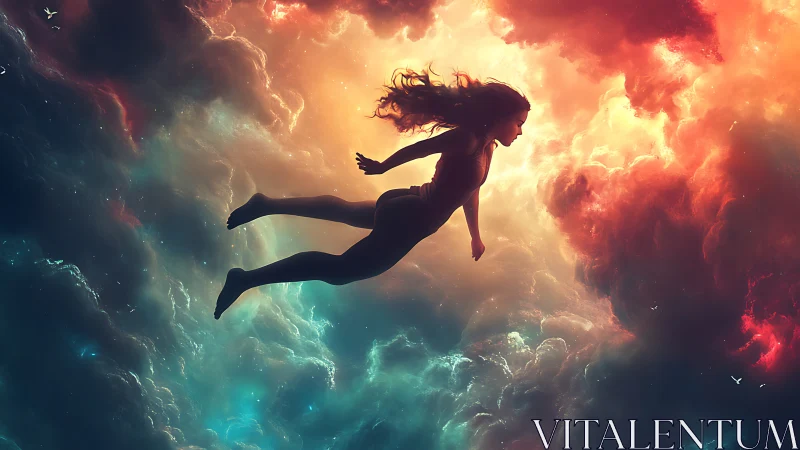 Dreamer drifting through glowing clouds of cosmic color.