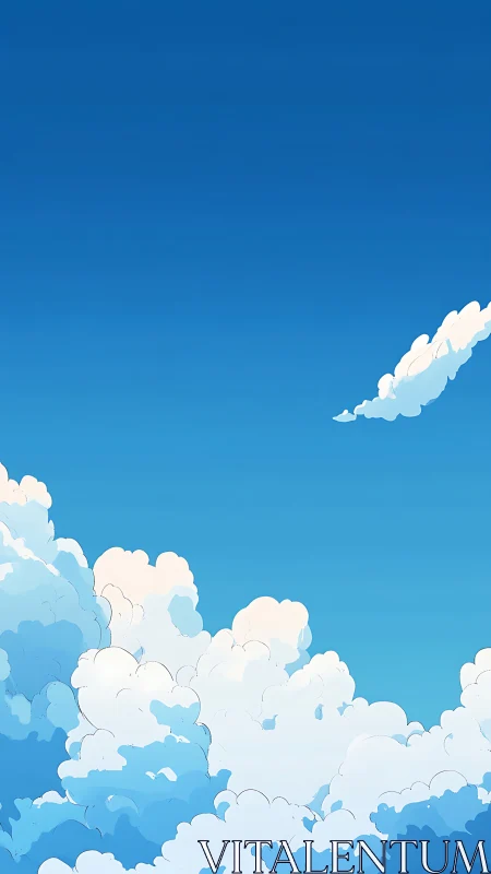 Cinematic cumulus cloudscape under saturated blue sky.