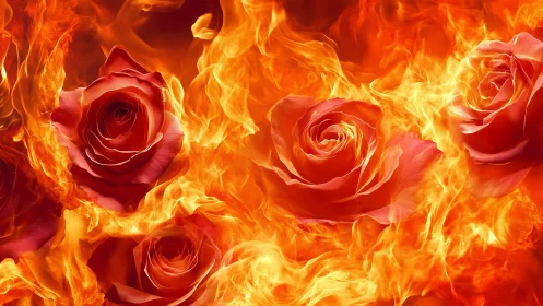 Red Roses Engulfed in Photorealistic Flame with Dynamic Combustion Effects