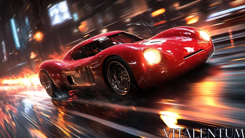 Scarlet rain-runner stitches neon streets into burning ribbons