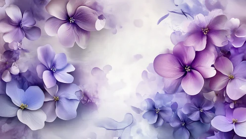 Delicate Purple Flowers Bloom in Soft, Dreamy Watercolor