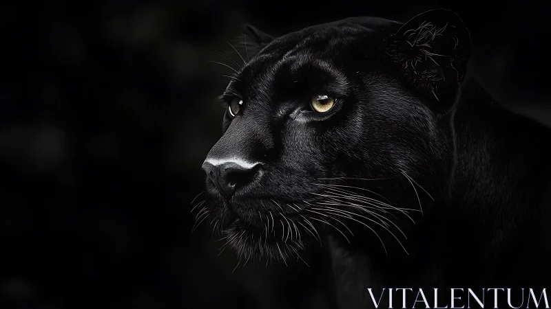 Melanistic Panther Portrait: High-Contrast Chiaroscuro Study with Amber Ocular Focus