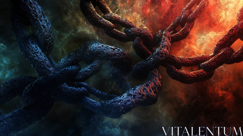 Cosmic chains crossing where firelight meets starlit shadow.