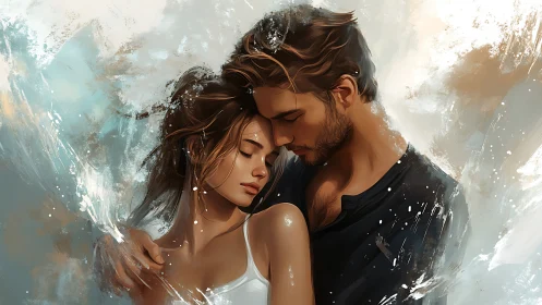 Two figures portrayed in close proximity with painterly abstraction