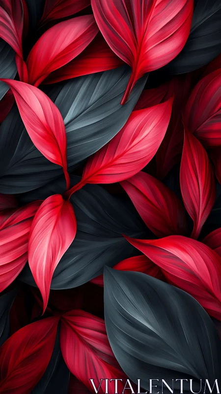 Velvet red and charcoal leaves in elegant flowing layers.