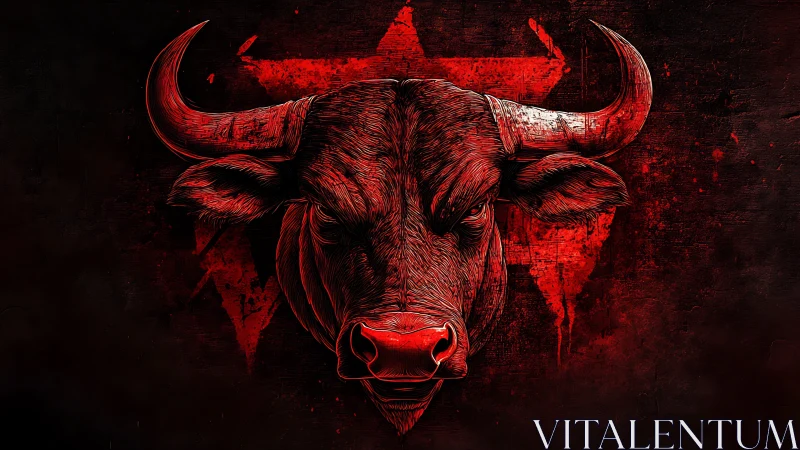 Digital painting of red bull head on distressed star field.