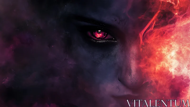 Demonic visage emerges from nebular fire and shadowed void.
