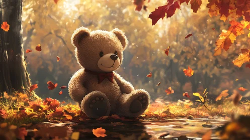 Teddy savors a golden autumn day beneath drifting leaves