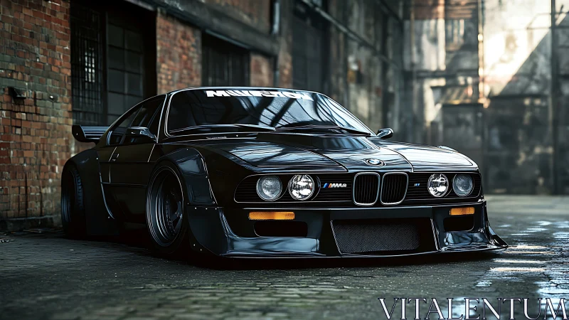 Widebody BMW coupe rendered with photorealistic reflections and low stance