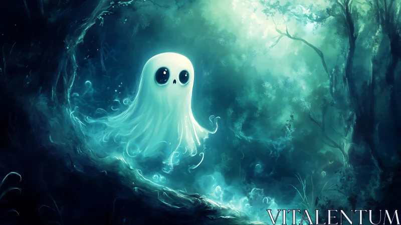 Gentle forest spirit drifting through moonlit mist.