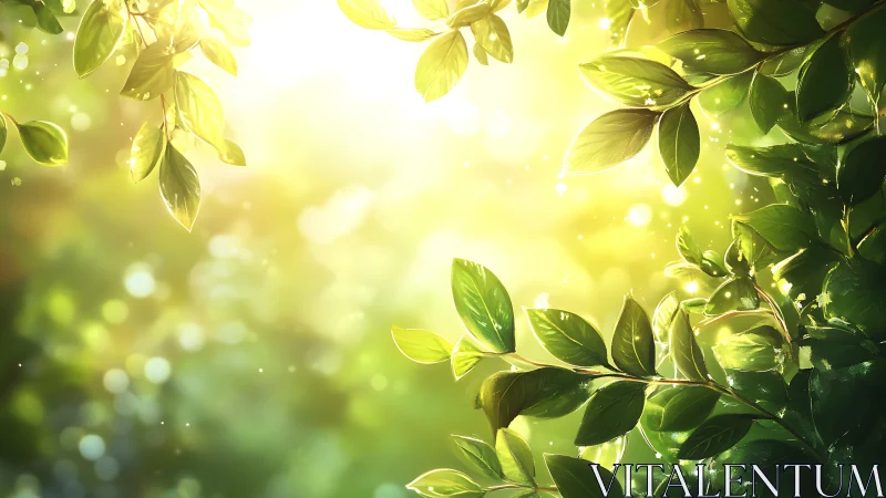 Sunlit garden leaves basking in a dreamy golden glow.