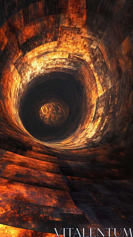 Rustlit Spiral Tunnel into a Glowing Digital Depth.