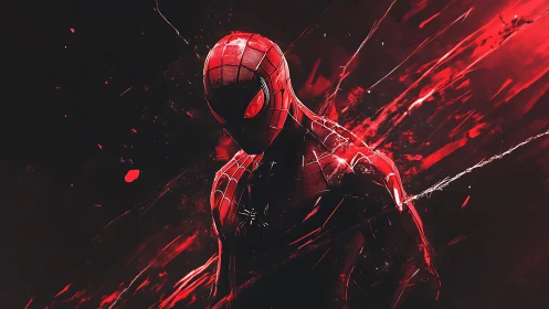 Red and black superhero portrait in dynamic digital art.