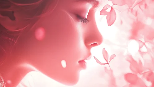 Side profile of young face rendered in soft pink hues