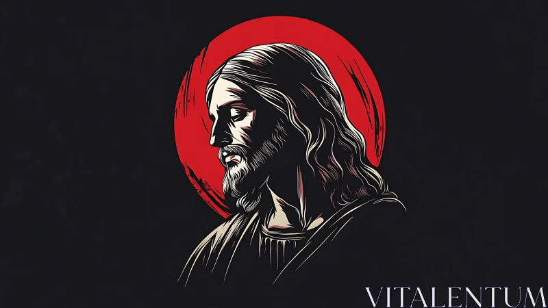 Somber haloed figure carves light from a crimson eclipse